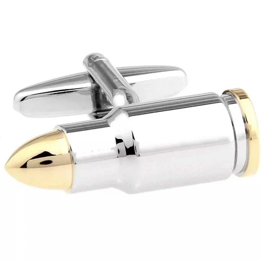 Mens Two Tone Stainless Steel Plated Gold Plated Tips Bullet Cufflinks